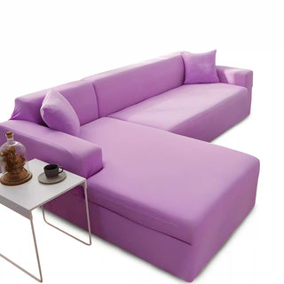 Luxura - Housse de canapé d'angle lisse Violet clair sur fond gris