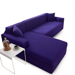 Luxura - Housse de canapé d'angle lisse Violet sur fond gris