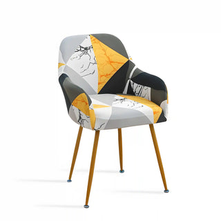 Opaline - Housse de chaise avec accoudoir lisse Triangle Jaune Gris sur fond gris