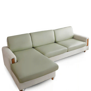 Lumina - Housse de coussin de canapé en Simili Cuir Vert sur fond gris