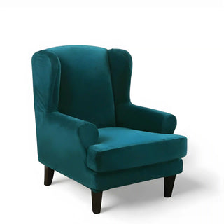 Allure - Housse de fauteuil crapaud en Velours Bleu canard sur fond gris