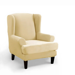 Housse de Fauteuil à Oreilles en Velours -Marencia Beige sur fond gris