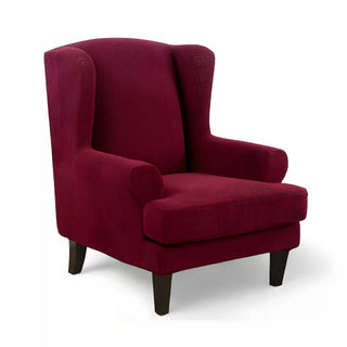 Housse de Fauteuil à Oreilles en Jacquard - Allure Bordeaux sur fond gris