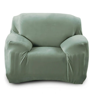 Chicara - Housse de fauteuil classique en Velours Vert d'eau sur fond gris