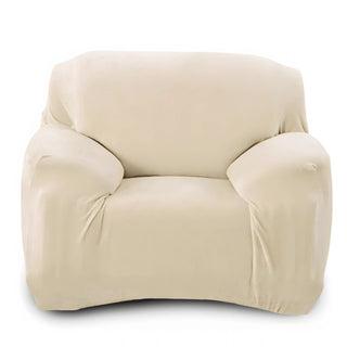 Housse de fauteuil classique en Velours - Beige Ivoire sur fond gris