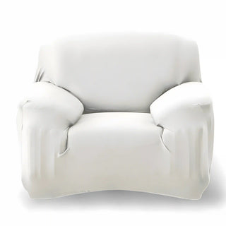 Chicara - Housse de fauteuil classique lisse Blanc sur fond gris