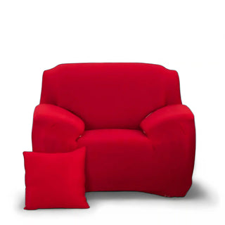 Chicara - Housse de fauteuil classique lisse Rouge sur fond gris