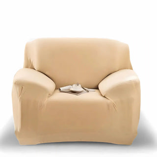 Chicara - Housse de fauteuil classique lisse Beige sur fond gris