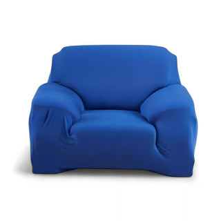 Housse de fauteuil classique lisse - Chicara Bleu sur fond gris