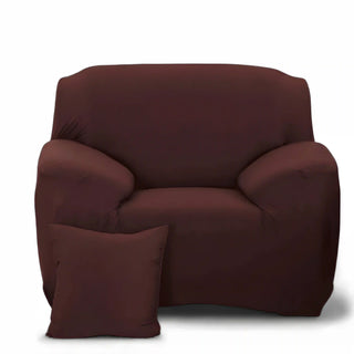 Chicara - Housse de fauteuil classique lisse Marron sur fond gris