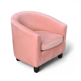 Royale - Housse de fauteuil arrondi en velours Rose pâle sur fond gris