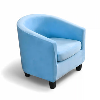 Royale - Housse de fauteuil arrondi en velours Bleu sur fond gris