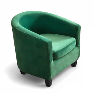 Royale - Housse de fauteuil arrondi en velours Vert clair sur fond gris