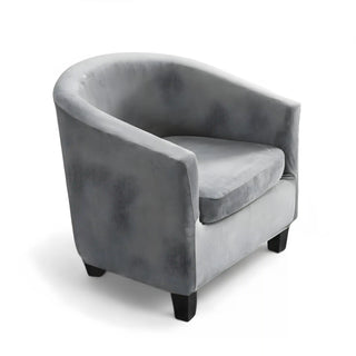 Royale - Housse de fauteuil arrondi en velours Gris sur fond gris