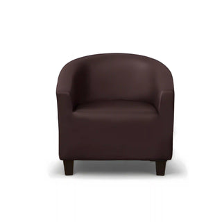 Royale - Housse de fauteuil arrondi en Simili Cuir Café sur fond gris