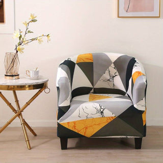 Royale - Housse de fauteuil arrondi Design Noir Jaune Blanc sur fond gris