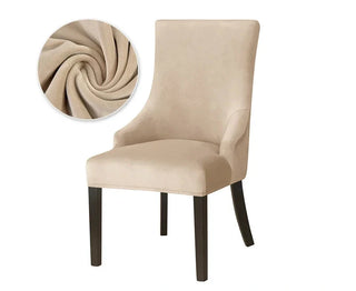 Neola - Housse de chaise de salle à manger en Velours Beige sur fond gris