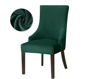 Neola - Housse de chaise de salle à manger en Velours Vert sapin sur fond gris