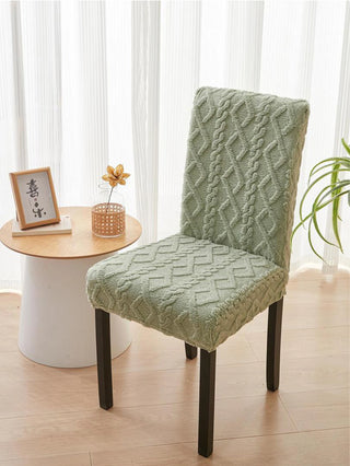 Housse de chaise classique en Jacquard Tricoté - Feralia Vert sur fond gris