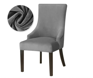 Neola - Housse de chaise de salle à manger en Velours Gris foncé sur fond gris