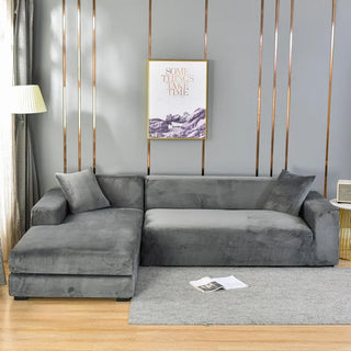 Luxura - Housse de canapé d'angle en Velours Gris foncé sur fond gris