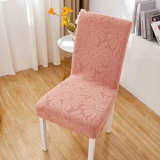 Housse de chaise classique en Velours Fleuri - Zaleria Rose sur fond gris