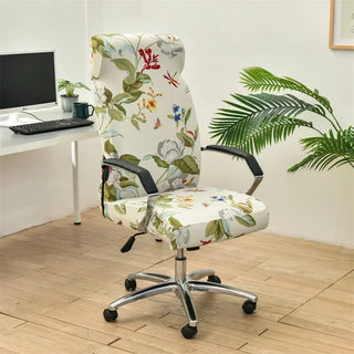 Sereno - Housse de chaise de bureau Design Fleurs sur fond gris