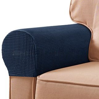 Eclat - Protège Accoudoirs pour Fauteuil en Jacquard Bleu Foncé sur fond gris