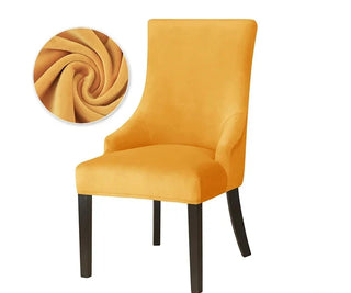 Neola - Housse de chaise de salle à manger en Velours Jaune sur fond gris