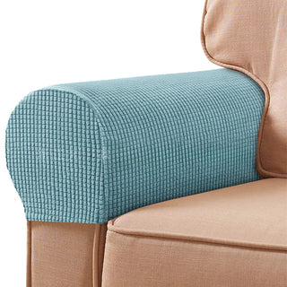 Protège Accoudoirs pour Fauteuil en Jacquard - Eclat Bleu Ciel sur fond gris