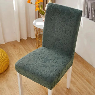 Housse de chaise classique en Velours Fleuri - Zaleria Vert sur fond gris