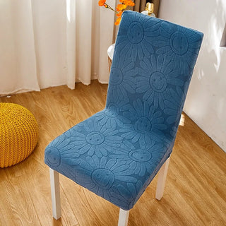 Housse de chaise classique en Velours Fleuri - Zaleria Bleu sur fond gris