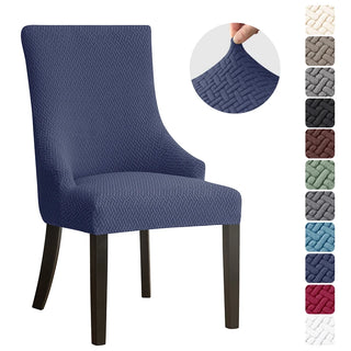 Neola - Housse de chaise de salle à manger en Jacquard Bleu marine sur fond gris