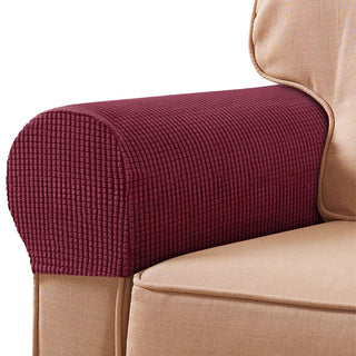 Protège Accoudoirs pour Fauteuil en Jacquard - Eclat Rouge Vin sur fond gris