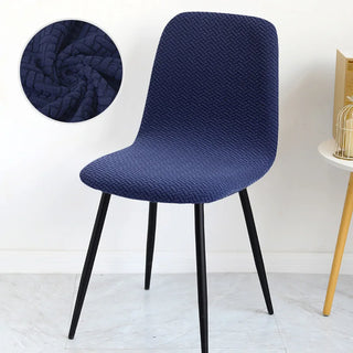 Nobleza - Housse de chaise en arc en Jacquard Croisé Bleu foncé sur fond gris