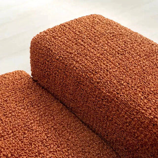 Mediterraneo - Housse de canapé d'angle Orange en Microfibre Orange Angle à gauche - 180-370 cm sur fond gris