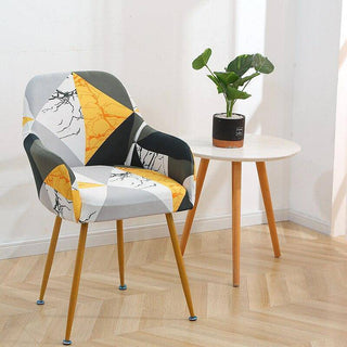 Housse de chaise avec accoudoir lisse - Opaline Triangle Jaune Gris sur fond gris