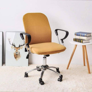 Sereno - Housse de chaise de bureau lisse Moutarde sur fond gris