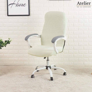 Housse de chaise de bureau en Jacquard - Syloria Ivoire sur fond gris