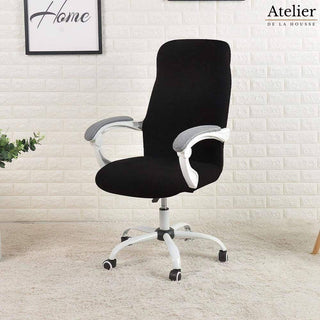 Housse de chaise de bureau en Jacquard - Syloria Noir sur fond gris