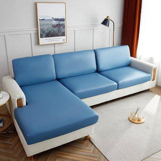 Lumina - Housse de coussin de canapé en Simili Cuir Bleu sur fond gris