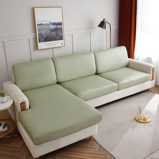 Lumina - Housse de coussin de canapé en Simili Cuir Vert sur fond gris