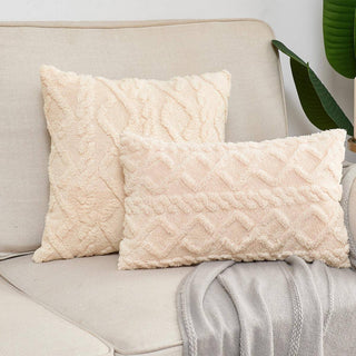 Housse de coussin côtelée - Almiris Crème sur fond gris