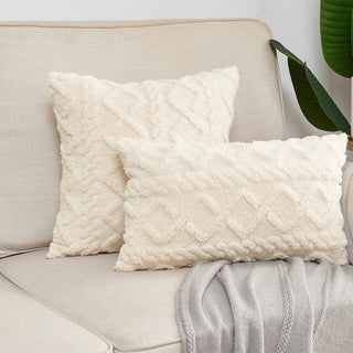 Housse de coussin côtelée - Almiris Blanc sur fond gris