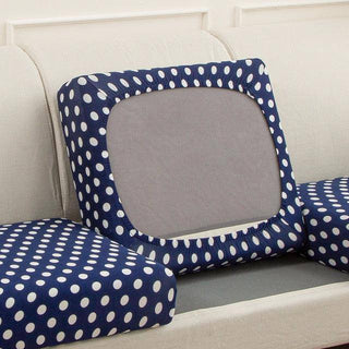 Housse de coussin de canapé Design - Thalira Bleu à pois blanc sur fond gris