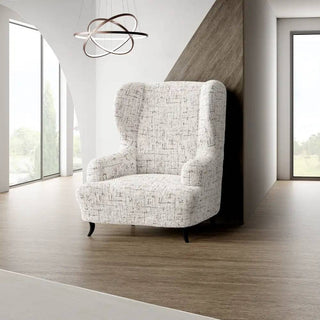 Vittoria - Housse de fauteuil à oreilles Blanc en Microfibre imprimé Blanc Fauteuil à oreilles- 60-115 cm sur fond gris