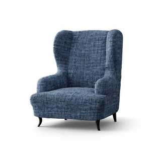 Vittoria - Housse de fauteuil à oreilles Bleu en Microfibre imprimé Bleu Fauteuil à oreilles- 60-115 cm sur fond gris