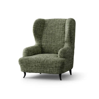 Vittoria - Housse de fauteuil à oreilles Vert en Microfibre imprimé Vert Fauteuil à oreilles- 60-115 cm sur fond gris