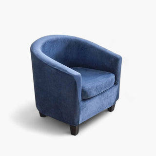 Royale - Housse de fauteuil arrondi en velours Bleu marine sur fond gris