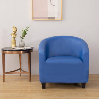 Royale - Housse de fauteuil arrondi en Simili Cuir Bleu sur fond gris